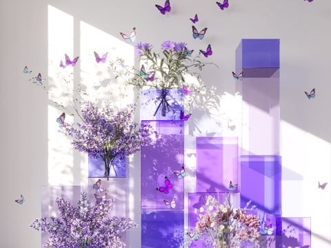  现代艺术装置 玻璃装置 花艺装置3d模型 