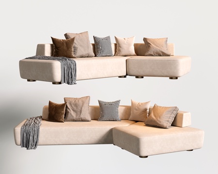 现代转角沙发 奶油风L型沙发 布艺沙发su模型