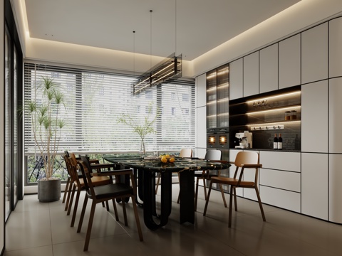  现代餐厅 餐桌椅 餐边柜3d模型 