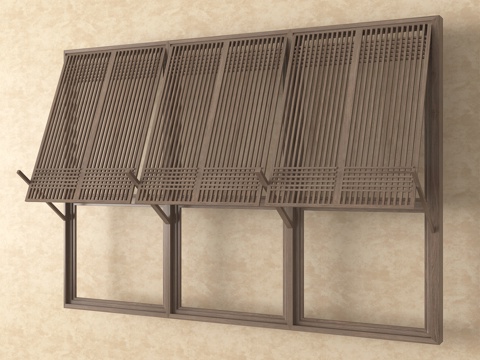 新中式折叠窗 格栅窗 窗户su模型