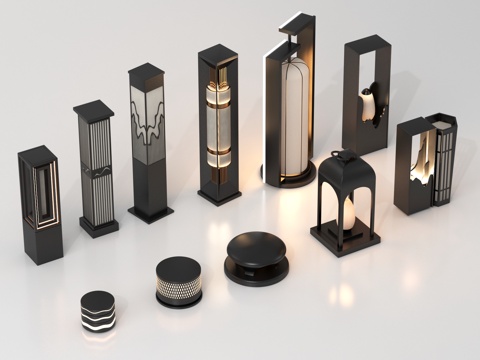 新中式景观灯 庭院灯 草坪灯 地灯 户外镂空灯su模型