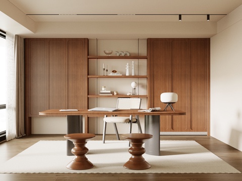 中古书房 书桌椅 书柜su模型