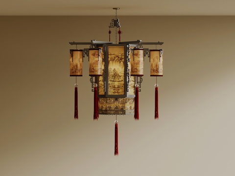 新中式吊灯su模型