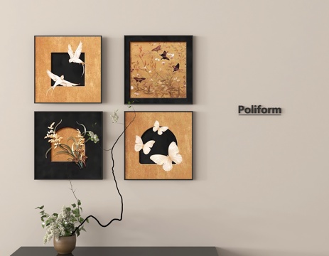 中古挂画组合 中古风装饰画su模型