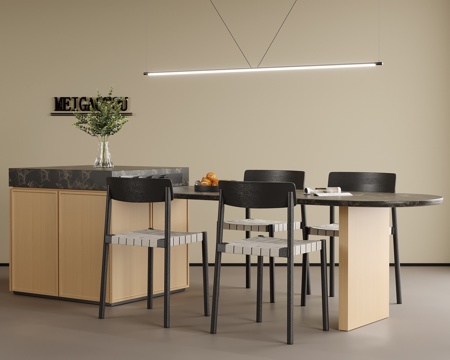 现代餐桌椅 餐椅 岛台餐桌su模型