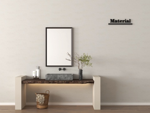 侘寂风洗手台 台上盆 石材 镜子 卫浴用品su模型