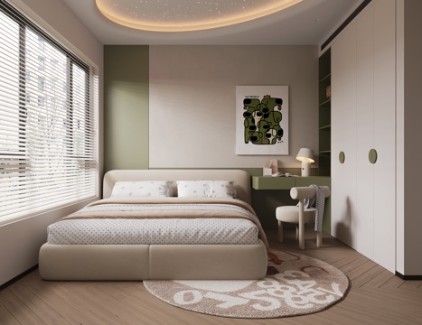 现代通用儿童房 现代通用儿童房 书桌椅 台灯 装饰画su模型