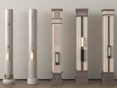 新中式柱子 角柱 别墅柱子 装饰柱子 景观柱su模型