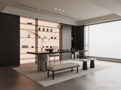 现代意式茶室su模型