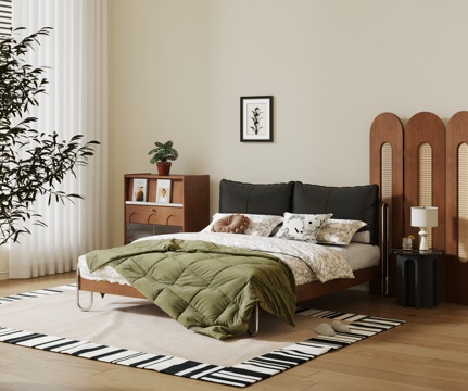  现代中古双人床 法式双人床 实木床 主卧床3d模型 