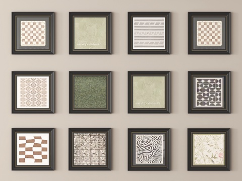 现代挂画组合 装饰画su模型