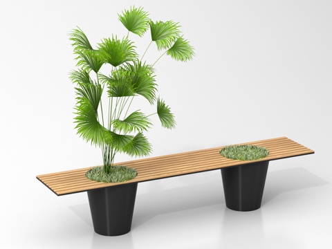  现代景观座椅 户外座椅 木材 景观树3d模型 