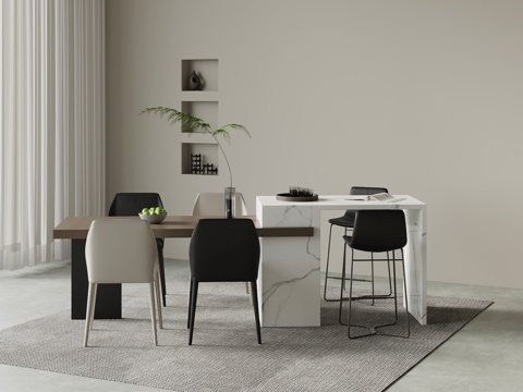 现代意式餐桌椅 岛台餐桌椅su模型