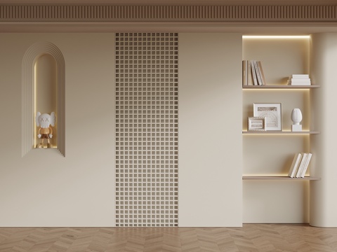 奶油风背景墙 沙发背景墙su模型