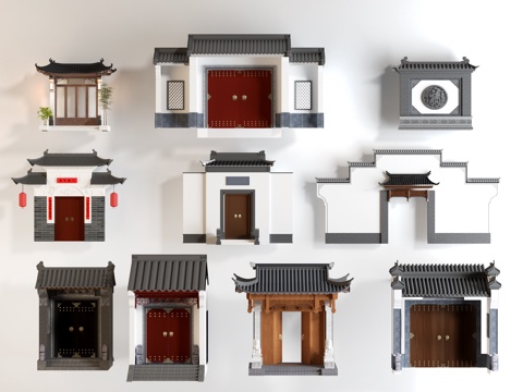 大门 院子大门 新中式大门 院落大门su模型