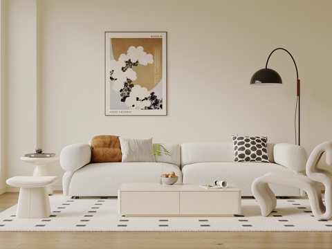 奶油风沙发茶几组合su模型