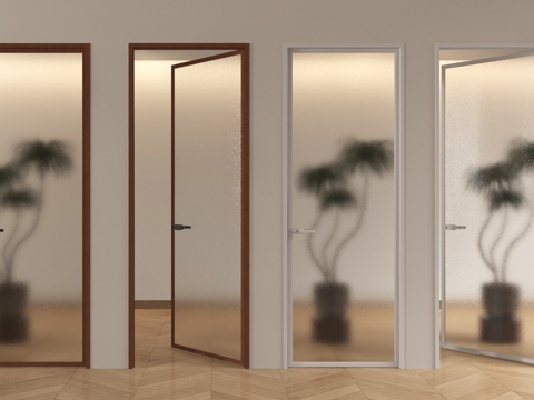 现代极简单开门 玻璃单开门 磨砂玻璃单开门 长虹玻璃单开门su模型