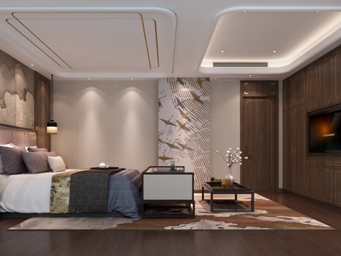  新中式卧室 主卧 次卧 床 新中式 现代3d模型 