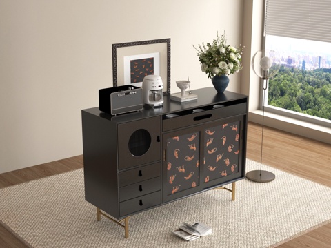 法式复古斗柜 玄关柜 装饰柜 边柜 餐边柜 装饰柜摆件组合su模型