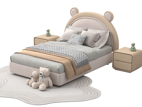 现代儿童床 床品 床头柜 玩具su模型