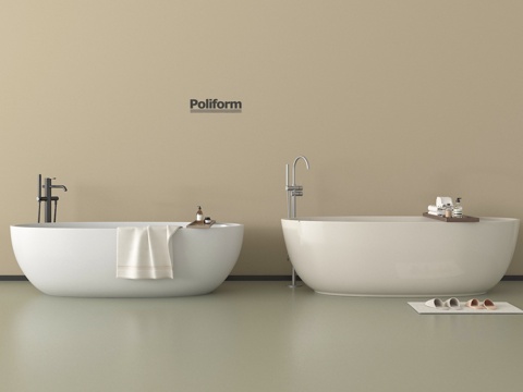 现代浴缸 一体式浴缸 陶瓷浴缸 水龙头su模型