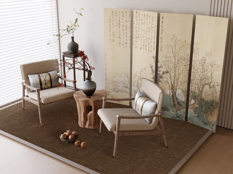 单椅餐椅休闲椅椅子组合皮质椅子现代休闲椅组合su模型