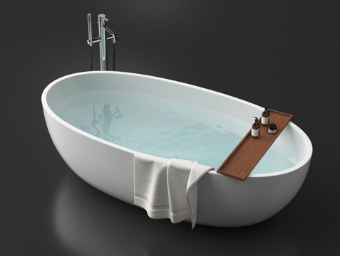 现代浴缸 一体式浴缸 陶瓷浴缸 水龙头su模型