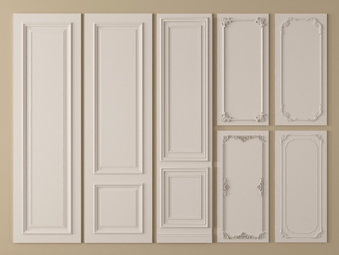 现代雕花护墙板 墙饰板 木板su模型