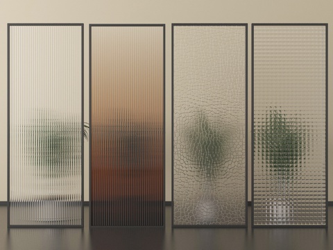 现代隔断屏风 长虹玻璃隔断 磨砂玻璃隔断su模型