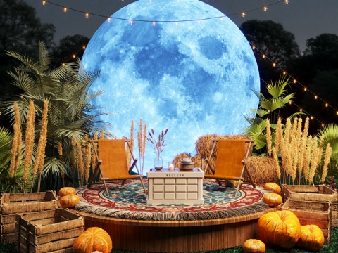 现代露营风植物造景 露营风造景装置 景观植物 露营椅su模型