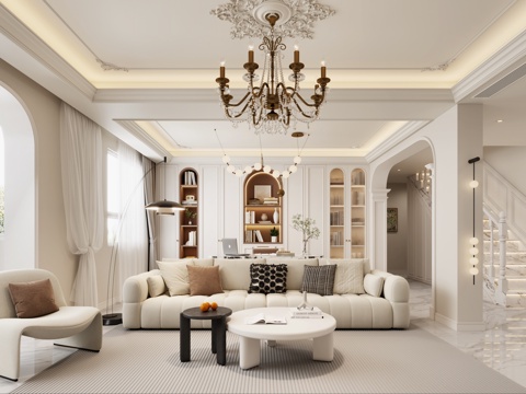  法式客厅 法式书房 法式书柜 法式沙发  法式电视柜 法式吊3d模型 