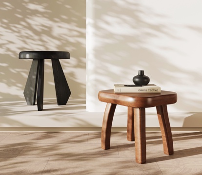 法式中古凳子 木凳 圆凳 方凳su模型