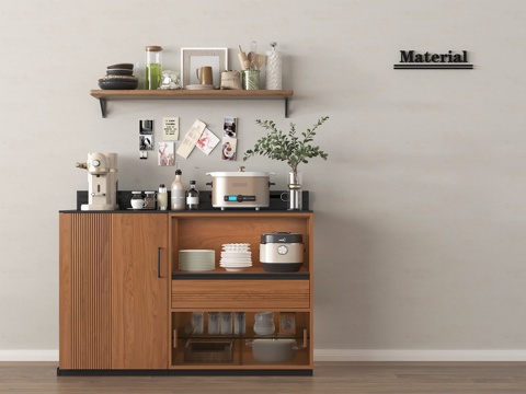 中古风餐边柜 备餐柜 厨房用品摆件su模型