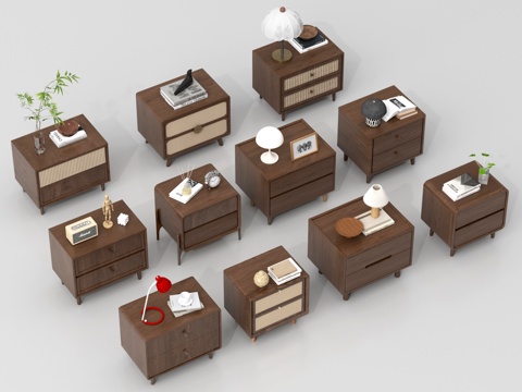 新中式床头柜 儿童床头柜 方形床头柜 成人床头柜su模型