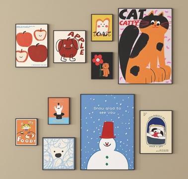 现代挂画组合 儿童挂画 装饰画su模型