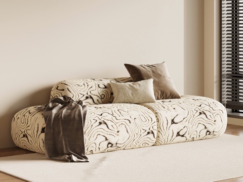 法式奶油风沙发 多人沙发su模型