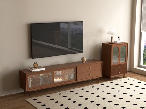 中古风电视柜 边柜 电视su模型