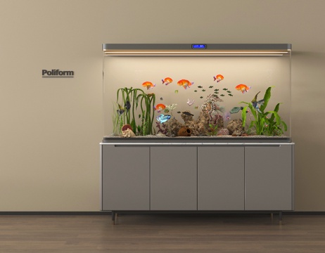 现代鱼缸 水族箱 热带鱼 观赏鱼 装饰柜su模型