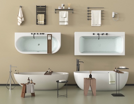 现代浴缸组合 一体式浴缸 陶瓷浴缸 卫浴小件su模型