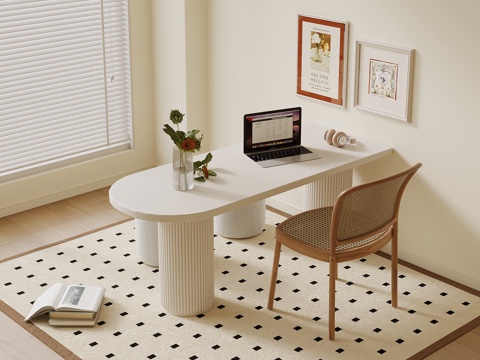 现代奶油风书桌su模型