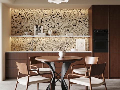 中古餐厅 餐桌椅 餐边柜su模型