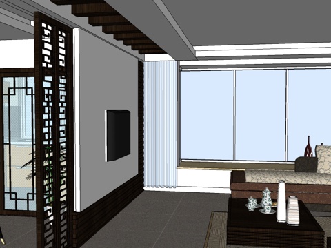 新中式客厅 新中式风格su模型