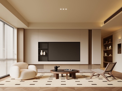  中古风客厅 电视背景墙 沙发茶几组合3d模型 