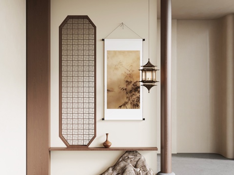 新中式玄关su模型