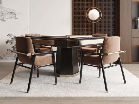  新中式麻将桌椅组合3d模型 