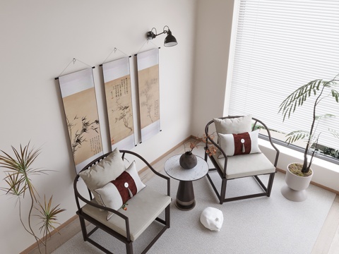 单椅餐椅休闲椅椅子组合皮质椅子现代休闲椅组合su模型