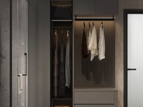 浴室更衣柜鞋柜 浴室储物柜组合 浴室柜淋浴屏 女士衣物玻璃衣su模型