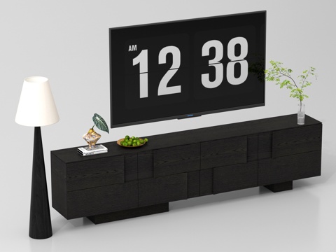 现代电视柜 落地电视柜 实木电视柜 电视 落地灯su模型