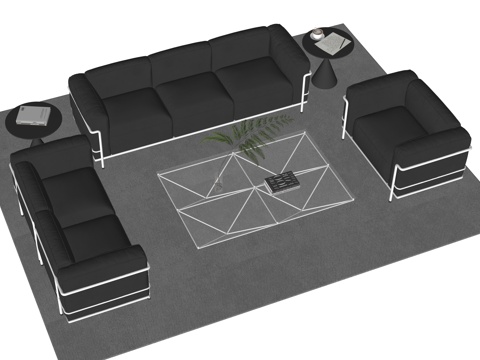 现代黑色商务皮沙发su模型