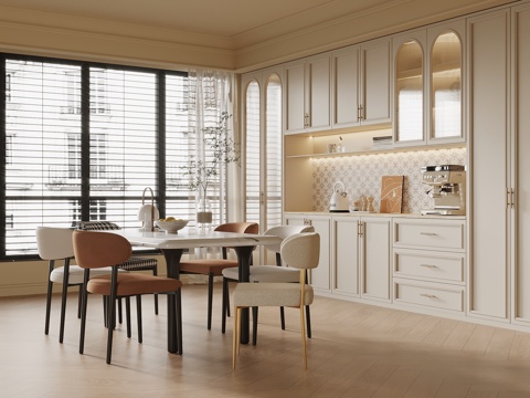  法式奶油风餐厅 酒柜 餐边柜3d模型 